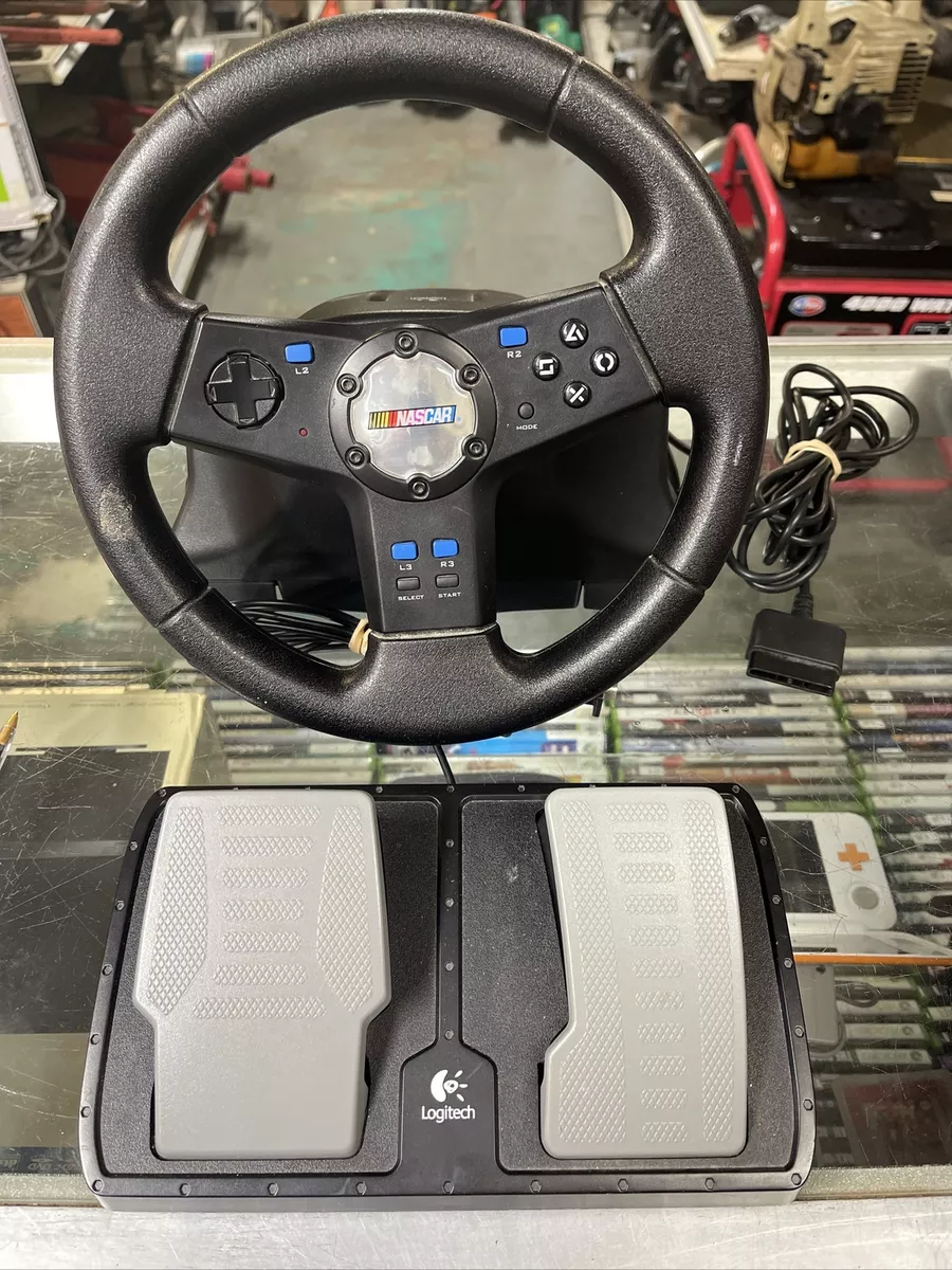 Logitech PS2 PS1 PlayStation 2 Racing Steering Wheel & Pedal NASCAR Tested  Works