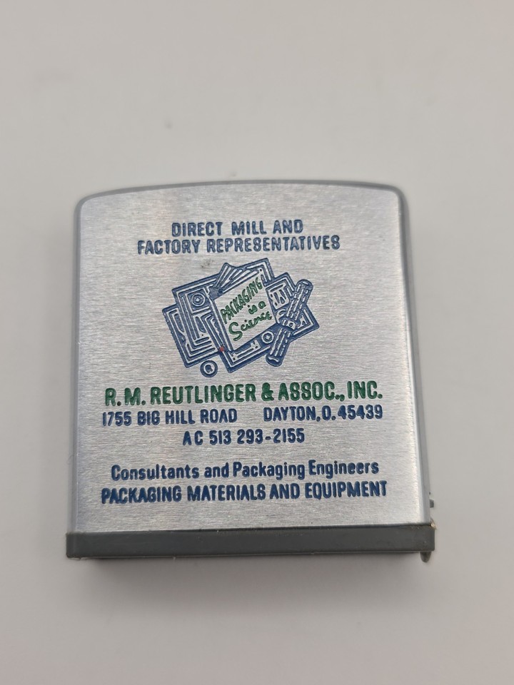 A Zippo-made steel pocket tape measure from 1973 with vintage advertising — two iconic American brands in one tiny collectible.