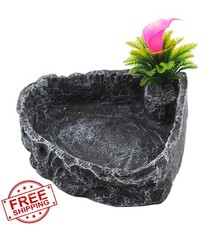 MUYG Reptile Water Dish Bowl Corner Rock Terrarium Tortoise Gecko