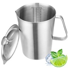 Stainless Steel Pitcher with Lid, 2 L/70 oz Measuring Cup with Dual-Scale Mar...