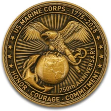 US Marine Corps 250th Anniversary Commemorative Coin, 1775-2025 Honor, Courage &