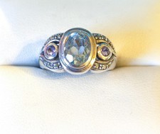 Vintage Sterling Silver Amethyst  Blue Topaz Ring Size 6