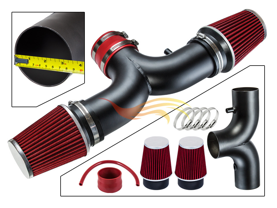BCP RW RED 2004-2009 Dakota/Durango 3.7L/4.7L Dual Twin Air Intake Kit+Filter