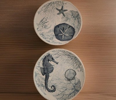 2 Cracker Barrel Coastal Collection Seahorse Starfish Salad Plates 8.5''