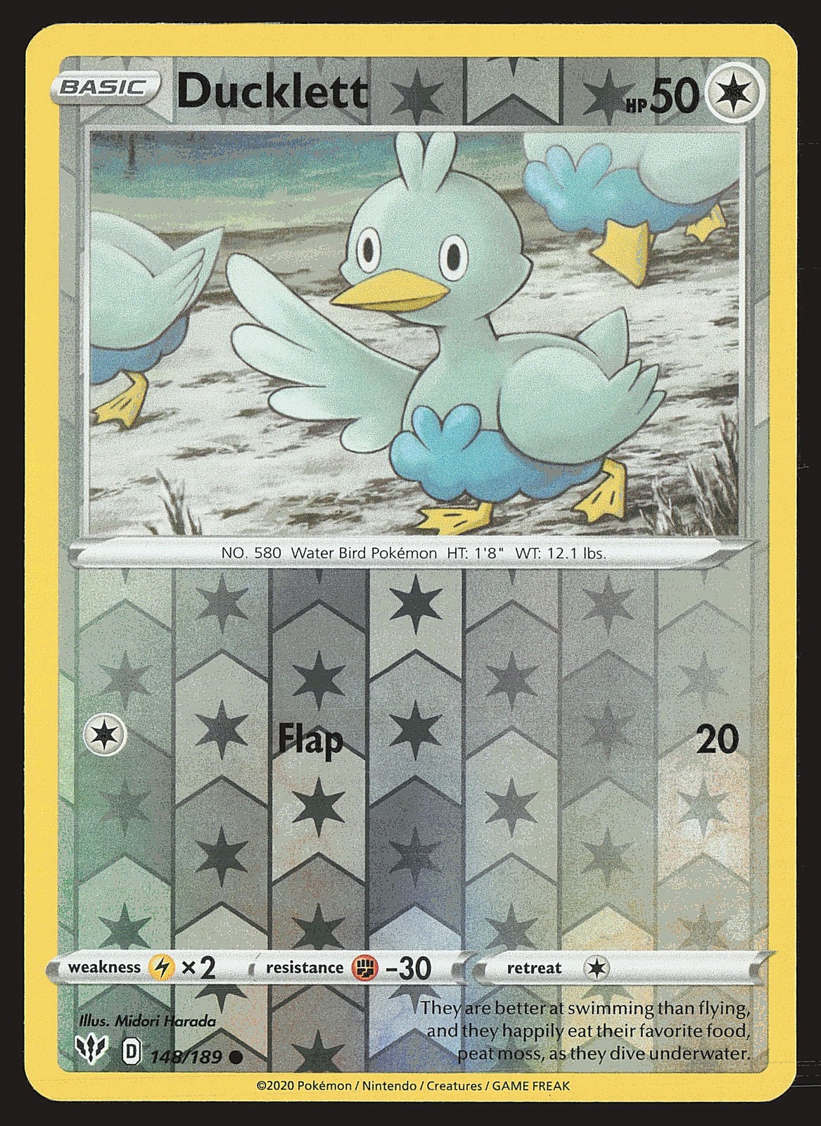 SWSH03: Darkness Ablaze Ducklett #148/189 Reverse Holo Pokemon Card