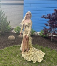 Gold Custom Sequin Size 6 Formal Prom Dress Long Gown