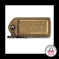 COACH Y2K VINTAGE Hang Tag 2" Gold Mahogany Leather Bag Charm Fob Antique Brass