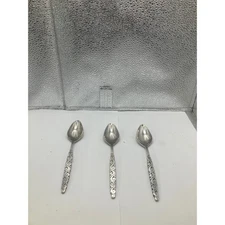 Set of 3 Ornate Stainless Steel Spoons Decorative Handle Serving or Teaspoons