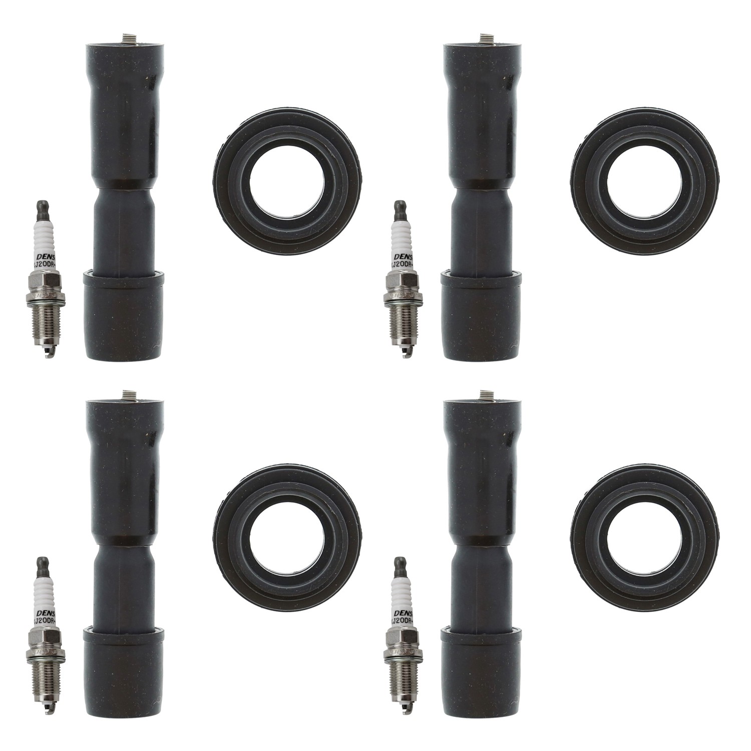 Denso 4 Standard Spark Plugs 4 Coil Boots Kit for Honda Fit 2009-2013 1.5L L4