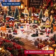 31 Piece Lighted Christmas Village Set with Houses Figurines Decor