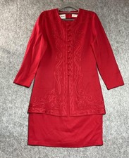 Vintage Karin Stevens Dress Womens 8 Red Embroidered Layered Look Retro 90s