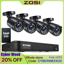 ZOSI H.265+ 5MP 8CH DVR 1080P IP66 Outdoor CCTV Security Camera System 500GB