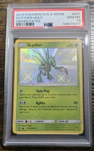 2019 Pokemon S&M Scyther Holo Hidden Fates #SV1 PSA 10 GEM MINT