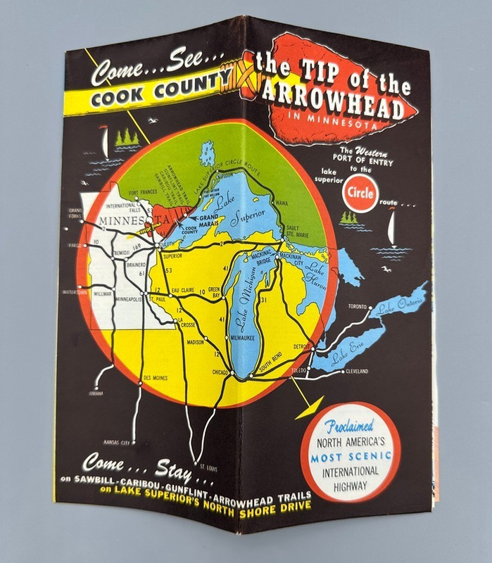 1958 ARROWHEAD North Shore MINNESOTA Vintage MAP Brochure LAKE SUPERIOR Cook Co