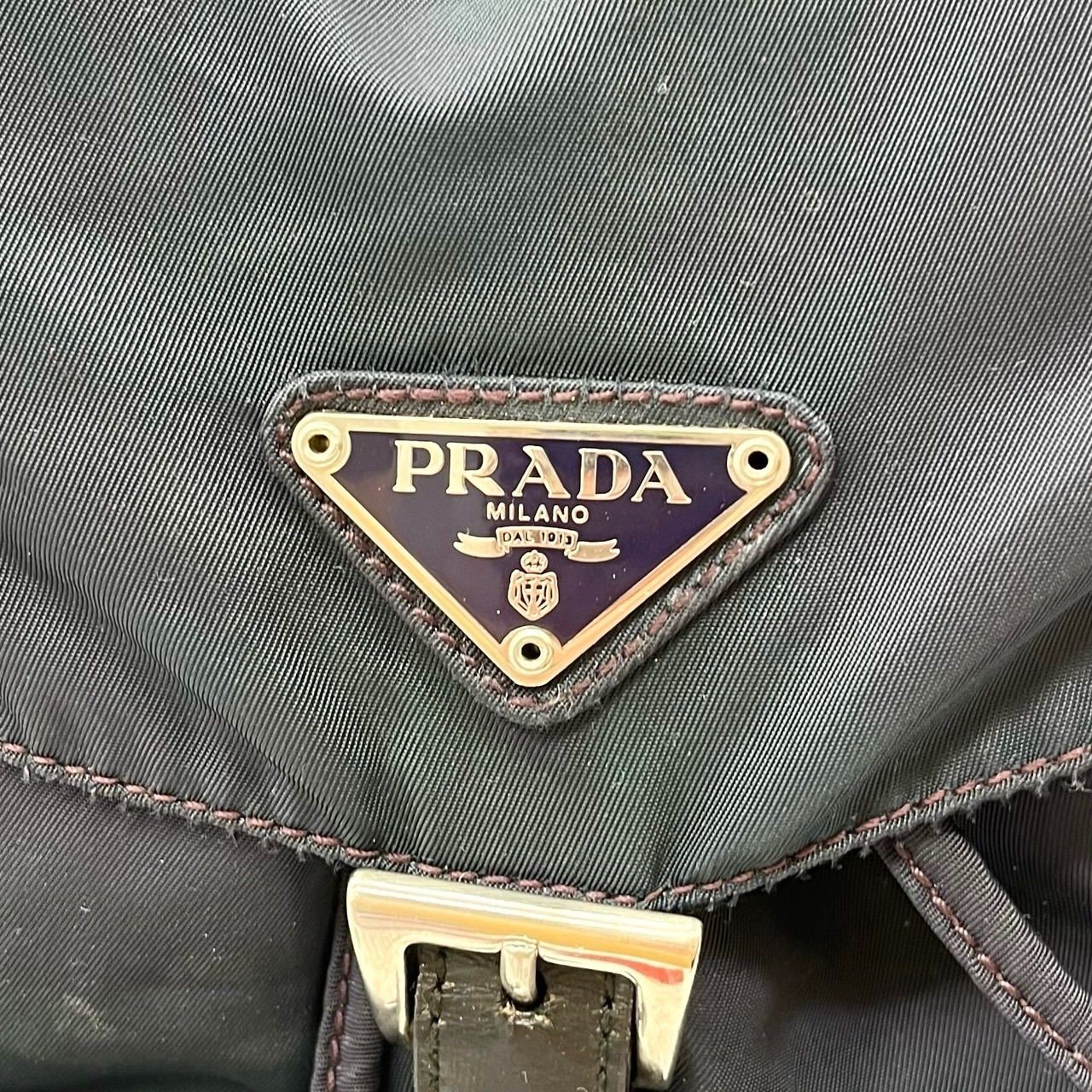 PRADA Triangular Plate Backpack Nylon Leather Nav… - image 10