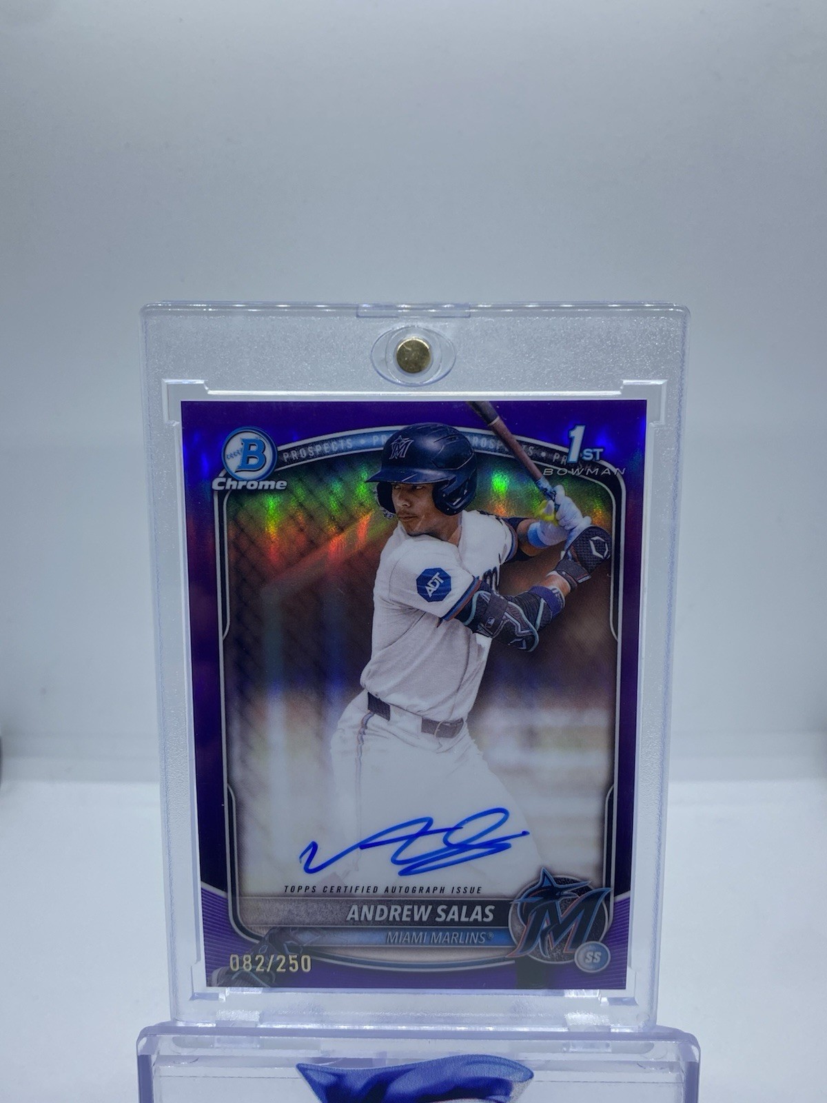 2025 Bowman Chrome Andrew Salas Auto Purple Refractor 1st Prospect #/250 Marlins