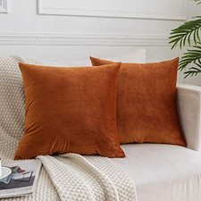 Velvet Throw Pillow Covers for Sofa Couch 26"x26", Set of 2 Rust