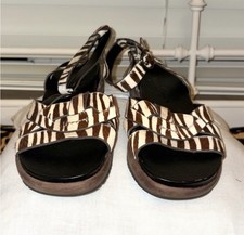 Women's Brown White Animal Print Strappy Sandals Buckle Adjustable Strap