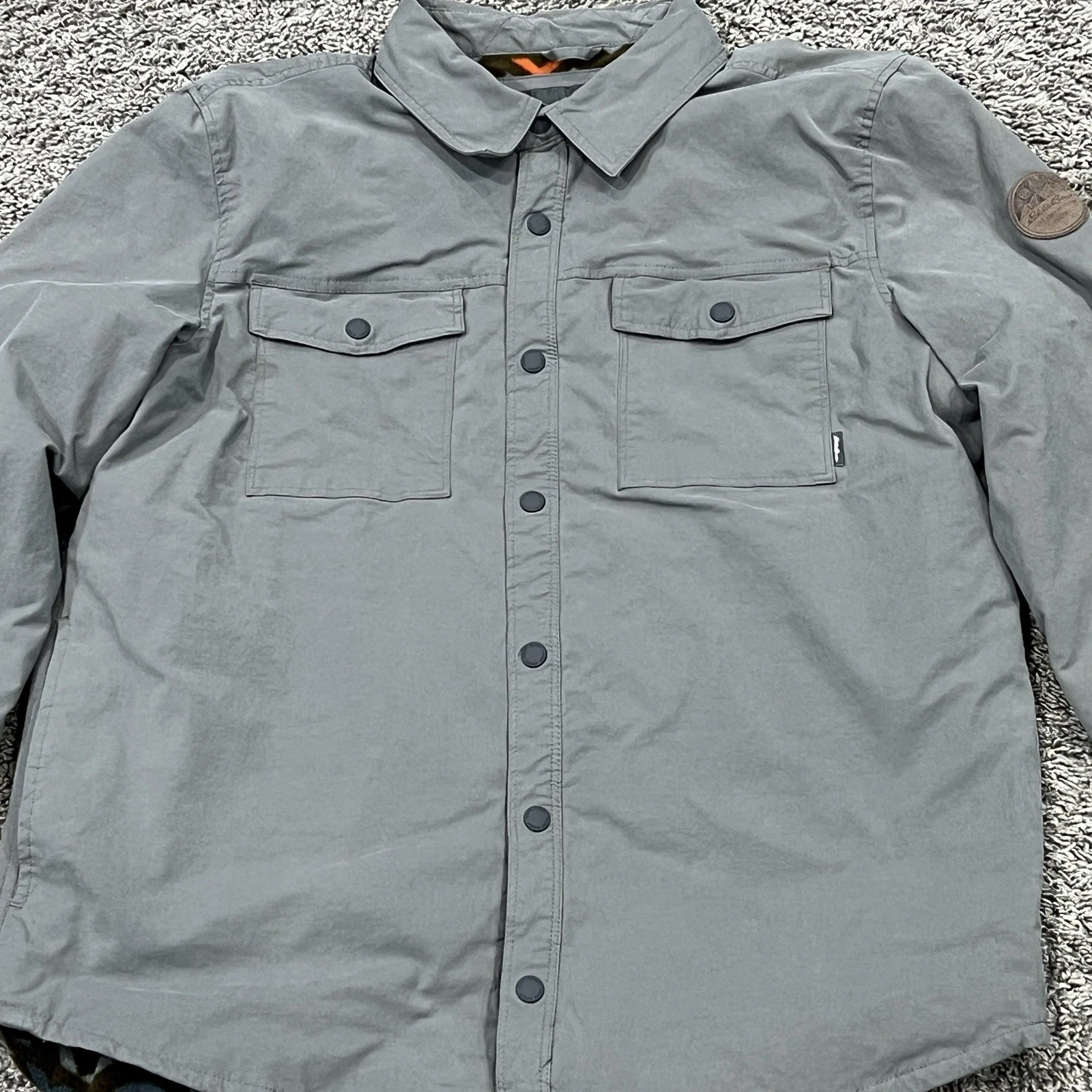 Eddie Bauer Fleece Lined Work Jacket Button Men’s XL Gray Chore Spring Shop
