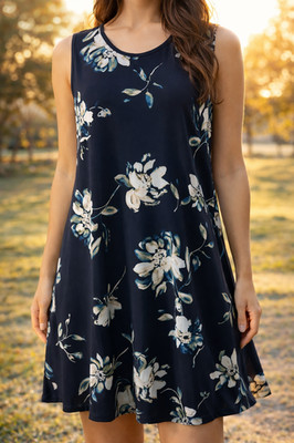 Cynthia Rowley dress size L sleeveless 35'' long stretch shift black cream floral