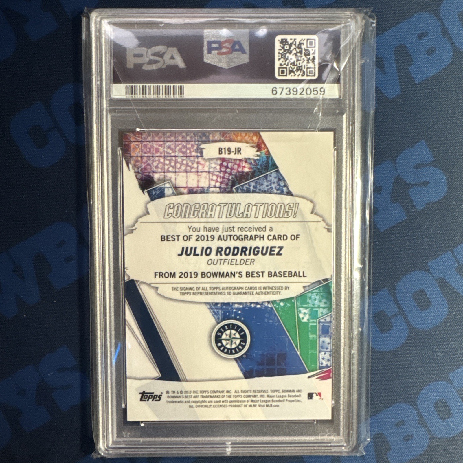 JULIO RODRIGUEZ AUTO 2019 Bowman's Best BLUE REFRACTOR  /150 RC PSA GEM MINT 10  view 2