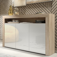 Oak White Sideboard 155cm High Storage Cabinet Modern Matt Body Gloss Doors