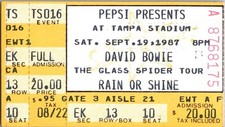 DAVID BOWIE, TAMPA STADIUM, FL, CONCERT TICKET, SEPT 19, 1987