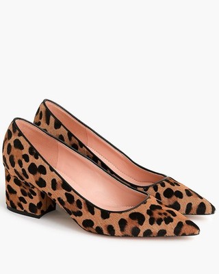 J.Crew Laney Pumps 8.5 Leopard Calf Hair Pointed Toe Block Heel Shoes NIB AB080