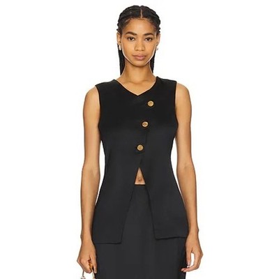 Posse Gigi Gilet Black Satin Vest Gold Buttons Size Small