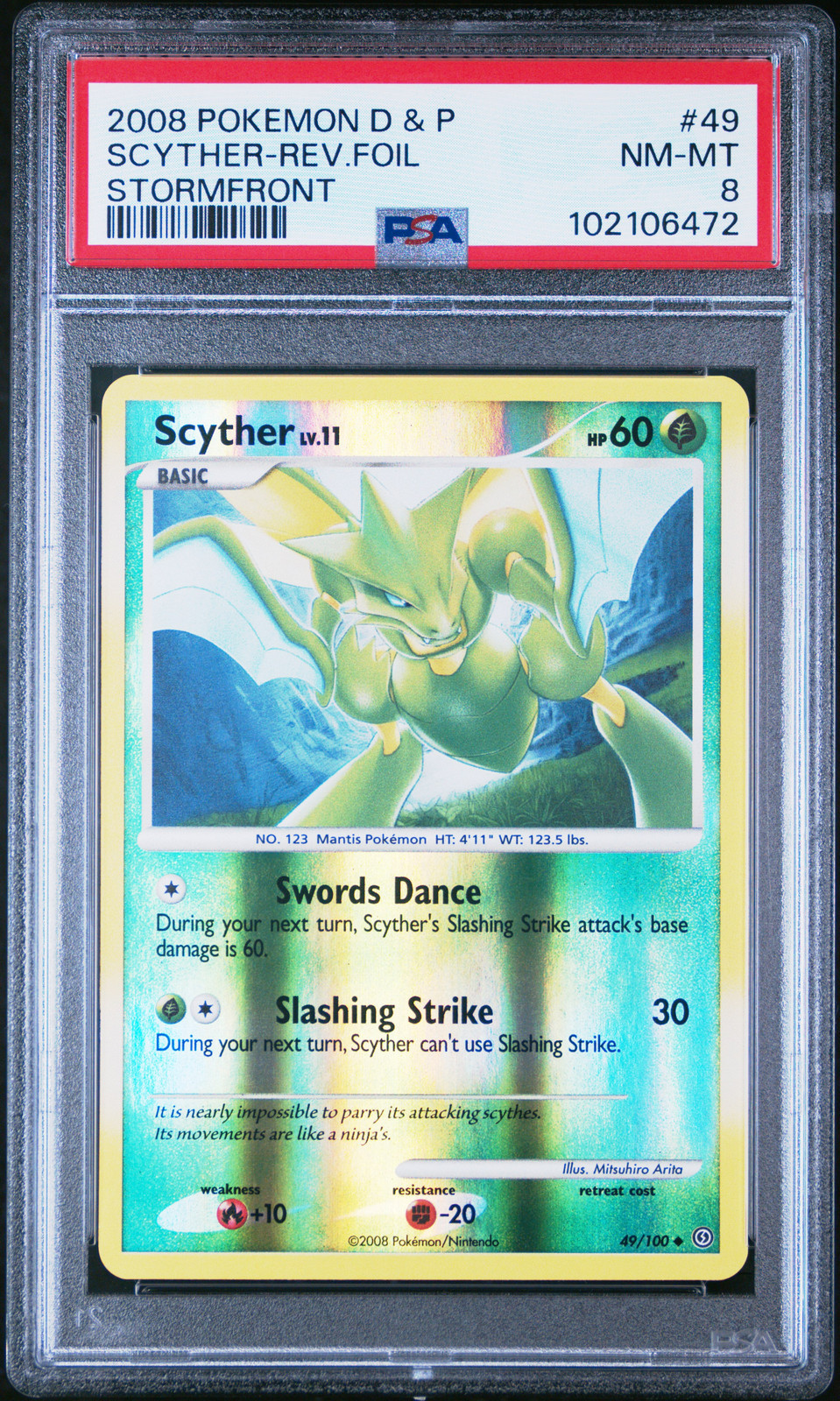 2008 POKEMON DIAMOND & PEARL STORMFRONT #49 SCYTHER-REVERSE FOIL PSA 8 - Main Image