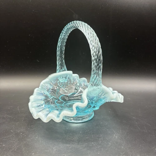 Fenton Glass Blue Opalescent Grapes Basket