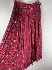 VTG Maxi Skirt Size M Red Floral Silky Crinkled Prairie Cottage Peasant Pansy