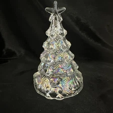 Vintage 6" Iridescent Clear Carnival Hollow Art Glass Christmas Tree Teddy Bear