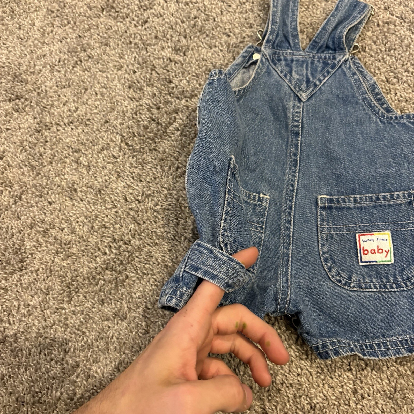 Rare Vintage 90s Looney Tunes Tasmanian Devil Blue Jean Denim Overalls Baby 6M