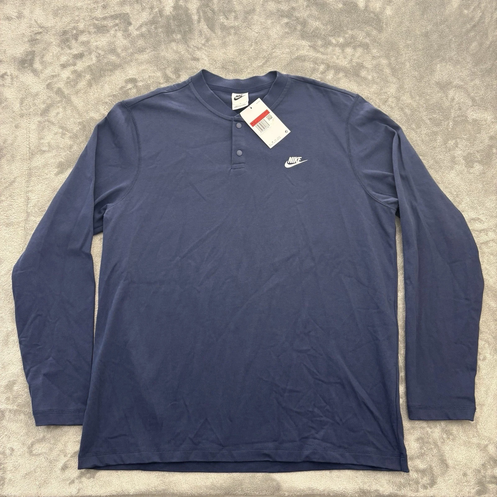 Nike Henley Shirt Mens L Club Fleece Blue Long Sleeve FZ6630-410 NEW