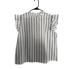 SHEIN Women's XL Ruffle Sleeve Striped Blouse White Black Cotton Top Mock Neck