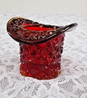 Vintage  1960's Fenton Glass Upside Down Red Hat Toothpick, Trinket Holder
