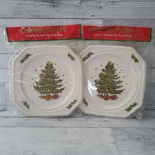 Vintage Chyna-Plate Holiday Christmas Tree Plastic Dishwasher Safe Plates 2-Pack