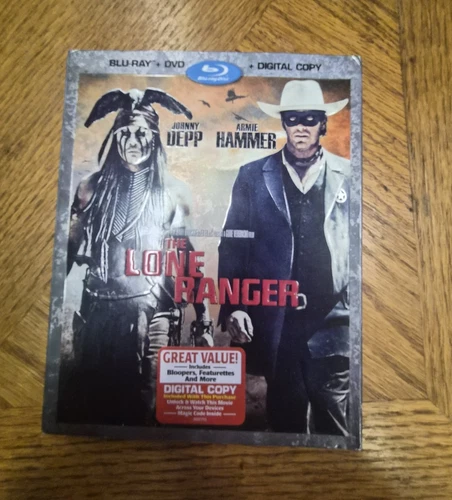 🤠 THE LONE RANGER BLU-RAY DVD COMBO W SLIPCOVER JOHNNY DEPP ARMIE HAMMER 🤠