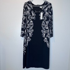Calvin Klein Womens Size-XL Dress Black/White Floral 3/4 Sleeve Lined Business