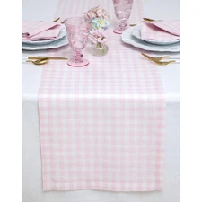 Linen Gingham Check Table Runner 90 Inches Long - 100% Pure Linen Marshmellow...