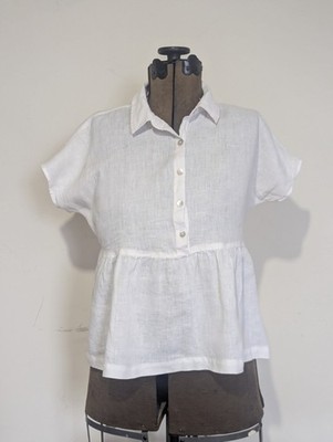 C & C California Women  Preppy  Linen Babydoll Top Size XS Minimal Clean Girl