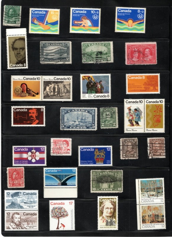 CANADA 30 STAMPS MOSTLY NEW (1970S) WITH A MIX OF OLDER USED STAMPS