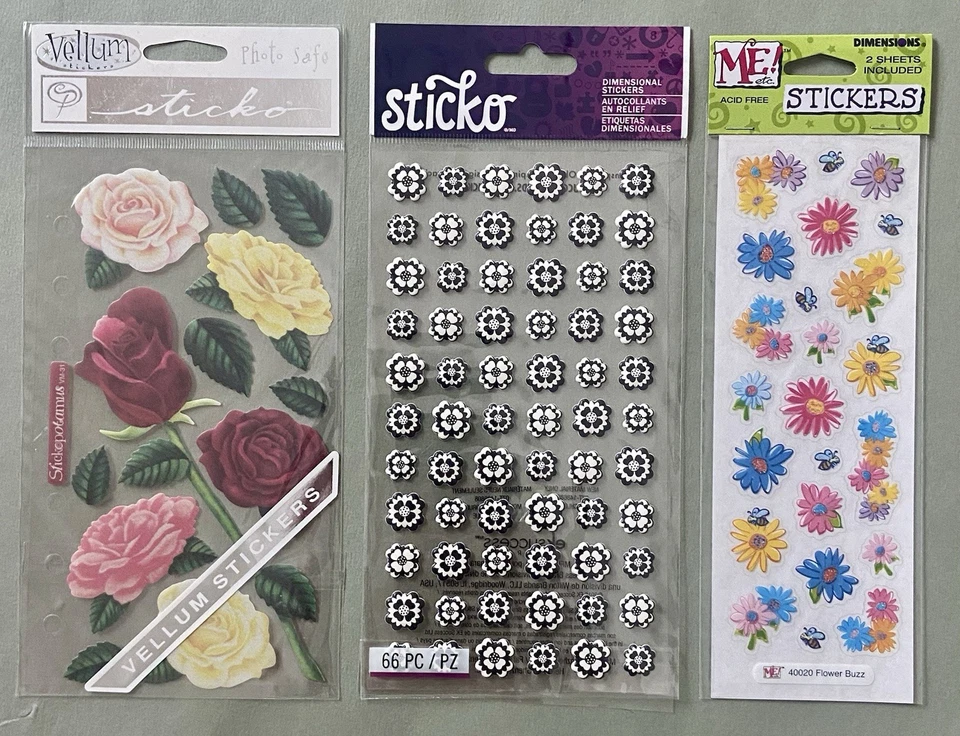 Lot of Flower Scrapbook Card-making Stickers! Sticko, Prima, K & Co - Image 3 of 4