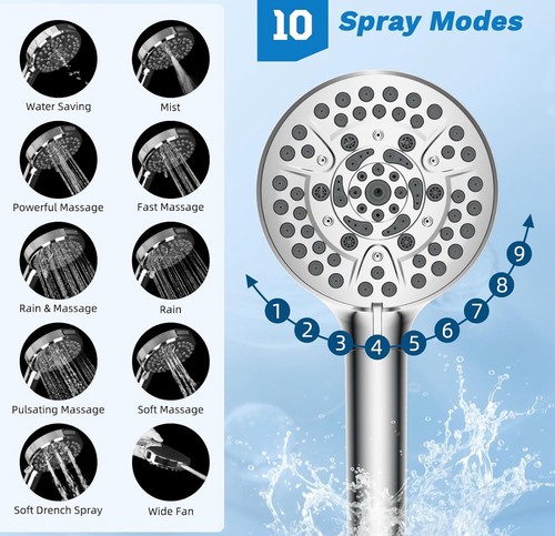Hibbent All Metal Shower Head 10 Inch Rainfall Shower Head Combo Chrome - Picture 3 of 9