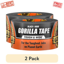 2 pack Gorilla Tape Tough Wide, Black Tape, 2.88" x 25 yd