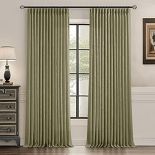 Pinch Pleated Linen Curtains 40"W x 90"L Pack of 2 10-green 75 Blackout 