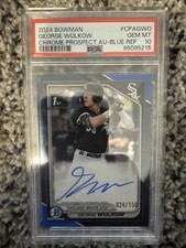 2024 Bowman Chrome Prospect George Wolkow 1st Rookie True Blue /150 Auto PSA 10
