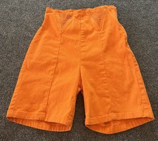 VTG 80s Jordache Orange High Waisted Shorts Ruched Mod Denim Festival Sz 7/8