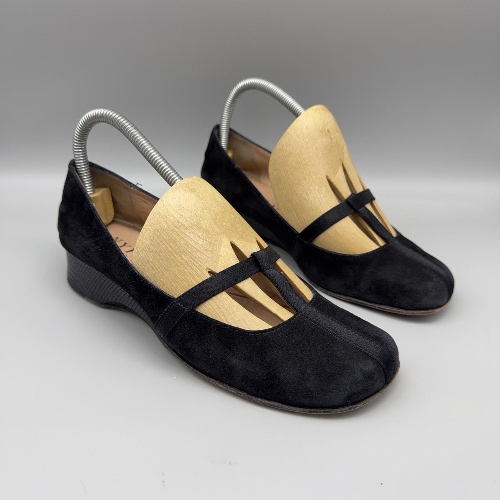 Anyi Lu Wedge Womens Size EU 37 Black Suede Mary Jane Heels Shoes Italy Dress